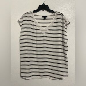 Attention Black and White Striped V-Neck Tee